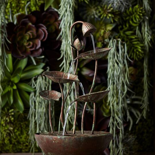 19.5" Rustic Metal Lotus Leaf Fountain